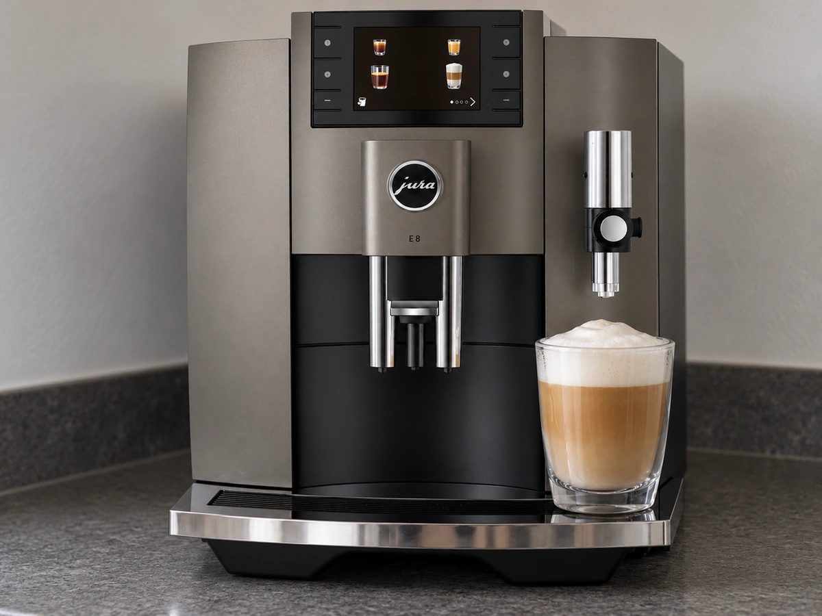 A cappuccino with thick foam from the Jura E8