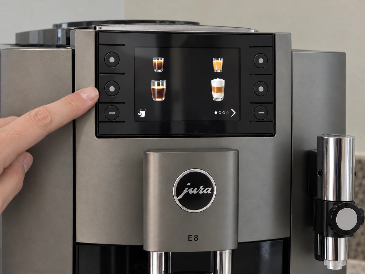 Jura E8 display with the buttons marked